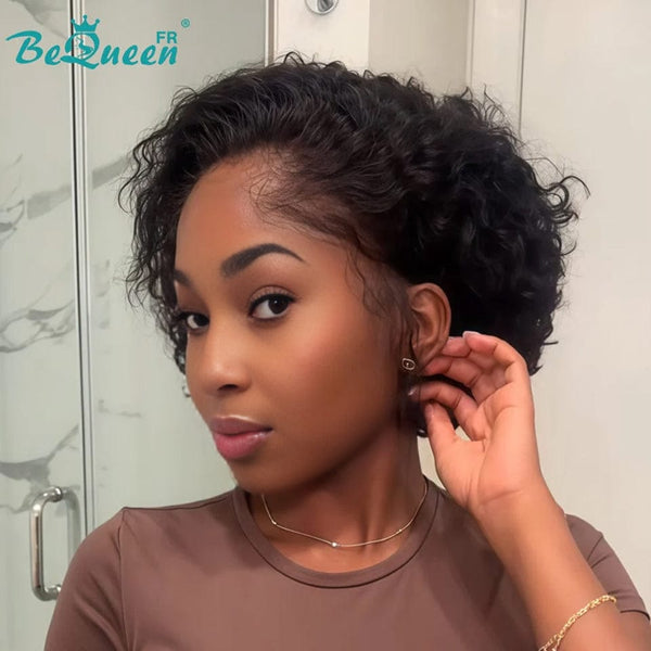 Bequeen “Pamela” Pixie Curly Black Glueless Lace Front Wig with Side Part
