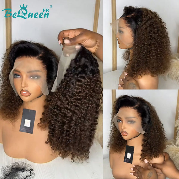 BeQueen Perruque "Paula" bob curly wave avec lace frontale Racine noir et marron