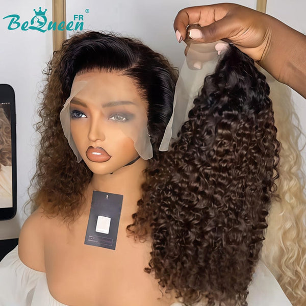 BeQueen Perruque "Paula" bob curly wave avec lace frontale Racine noir et marron