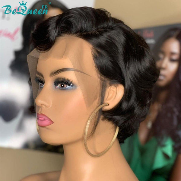 BeQueen Pixie Curly T Part Sassoon Wig