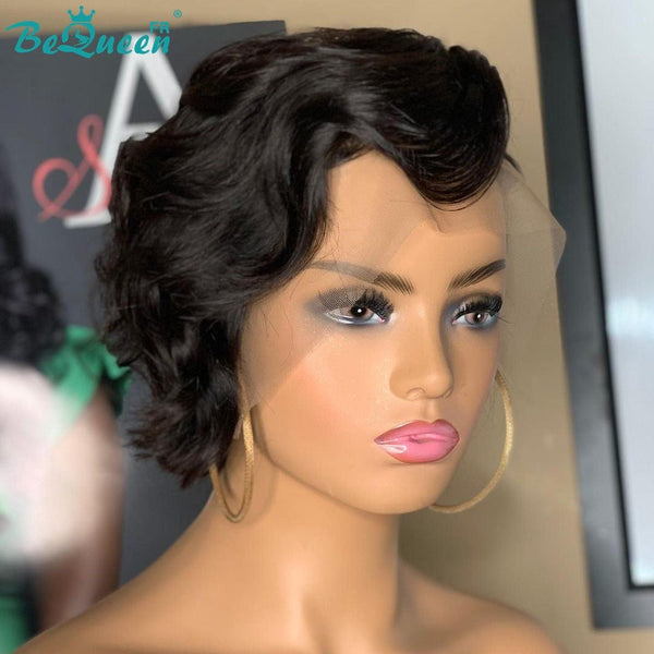BeQueen Pixie Curly T Part Sassoon Wig