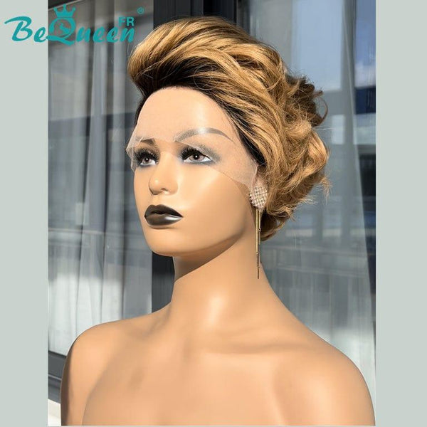 BeQueen Peruca Pixie T Partida Cabelo Cacheado Raiz Negra e Mel