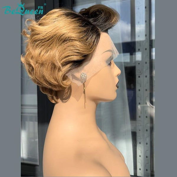BeQueen Peruca Pixie T Partida Cabelo Cacheado Raiz Negra e Mel