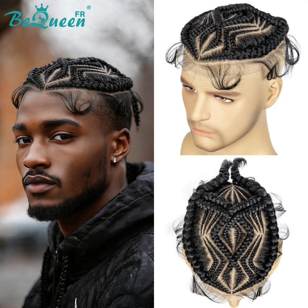 Bequeen Perruque “Raphaël” Pixie Topper noir avec tresse Sans colle Prêt à porter pour homme style 2
