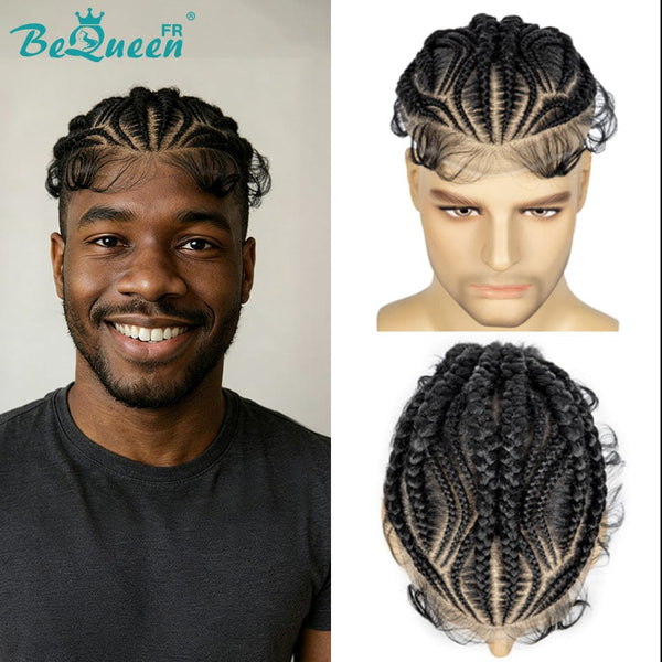 Bequeen Perruque “Raphaël” Pixie Topper noir avec tresse Sans colle Prêt à porter pour homme style 3