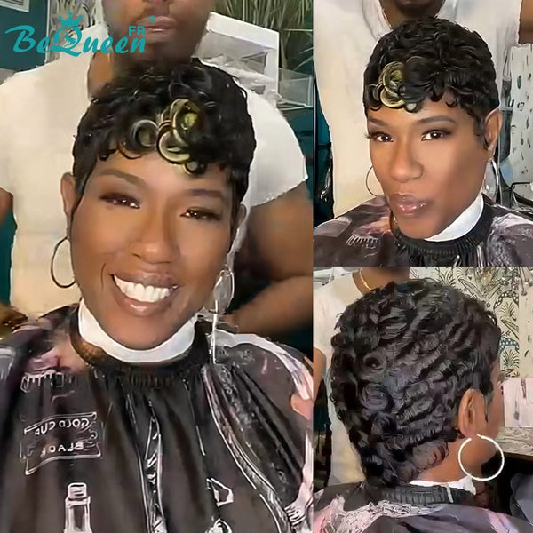 Bequeen Wig “Simmy” Pixie black curly with honey no glue Ready to wear style 2