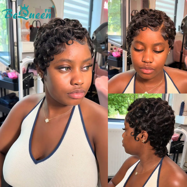 Bequeen Perruque “Chioma” Pixie noir curly sans colle Prêt à porter style 5