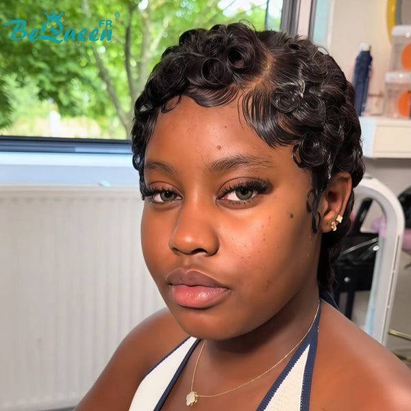 Bequeen Perruque “Chioma” Pixie noir curly sans colle Prêt à porter style 5