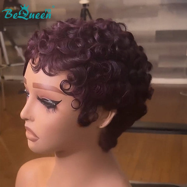 Bequeen Perruque “Simmy” Pixie rouge bordeaux curly sans colle Prêt à porter