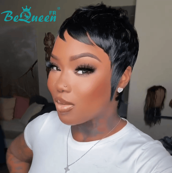 Bequeen Peluca "Suey" lisa hecha a máquina Negra 100% cabello humano estilo 3