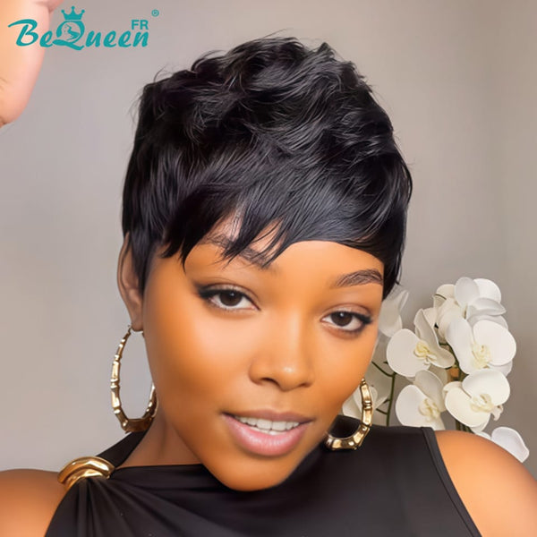 Bequeen Peluca "Suey" lisa hecha a máquina Negra 100% cabello humano estilo 3