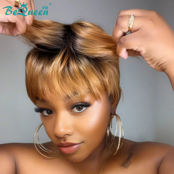 Bequeen Perücke „Suey“ glatt, maschinell gefertigt, Schwarz, 100 % Echthaar, Stil 3