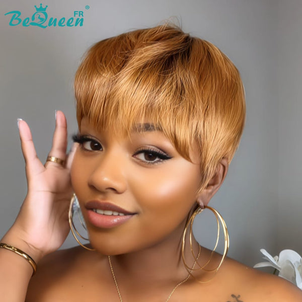 Bequeen Peluca "Suey" lacia hecha a máquina Negro mezclado con miel 100% cabello humano estilo 6