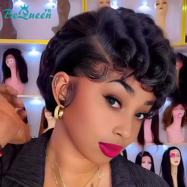 Bequeen Wig “Suwe” Pixie black Glueless Lace Front With Side Parting style 6