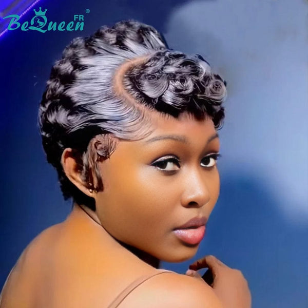 Bequeen Wig “Suwe” Pixie Black Glueless Frontal Lace With Side Part Style 7