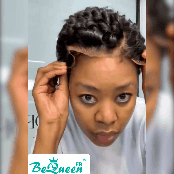 Bequeen Perruque “Suwe” Pixie noir Sans colle Frontale Lace Avec Raie Du Côté style 8