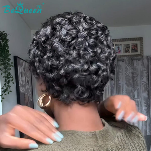 Bequeen Wig “Suwe” Pixie black Glueless Lace Front With Side Part style 2