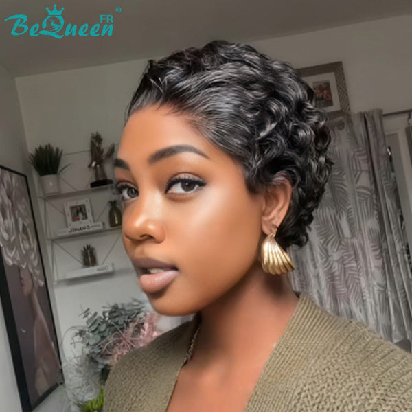 Bequeen Wig “Suwe” Pixie black Glueless Lace Front With Side Part style 2