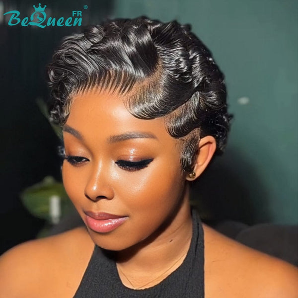 Bequeen Peluca "Chris" Noir Listo para Usar 100% cabello humano frontal en encaje con raya al lado estilo 2