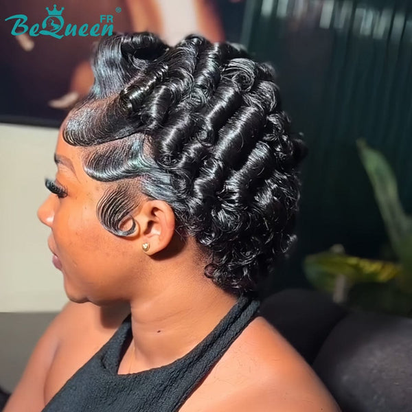 Bequeen Peluca "Chris" Noir Listo para Usar 100% cabello humano frontal en encaje con raya al lado estilo 2