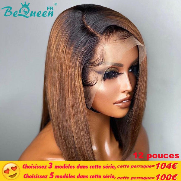 BeQueen Amazing Price Bob T Part Wig Straight Black and Brown Roots