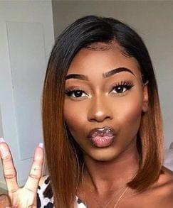 BeQueen Amazing Price Bob T Part Wig Straight Black and Brown Roots