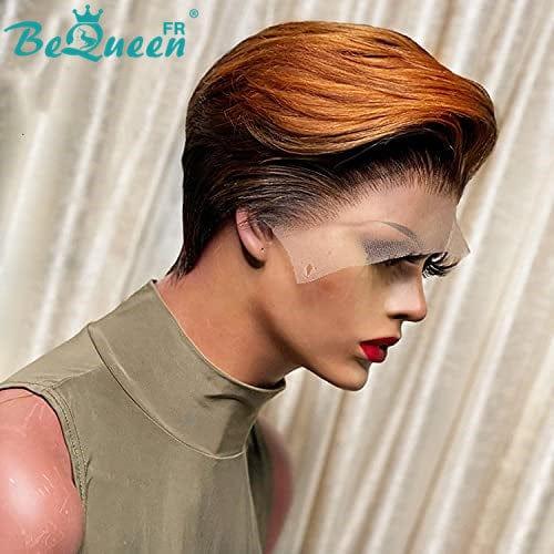 BeQueen Amazing Price Short Straight Pixie Wig T Part Light Brown