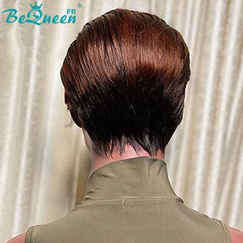 BeQueen Amazing Price Short Straight Pixie Wig T Part Light Brown