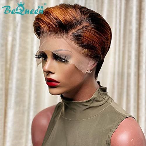 BeQueen Amazing Price Short Straight Pixie Wig T Part Light Brown