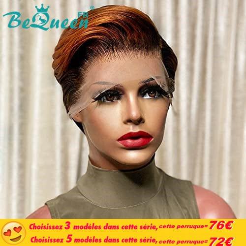 BeQueen Amazing Price Short Straight Pixie Wig T Part Light Brown