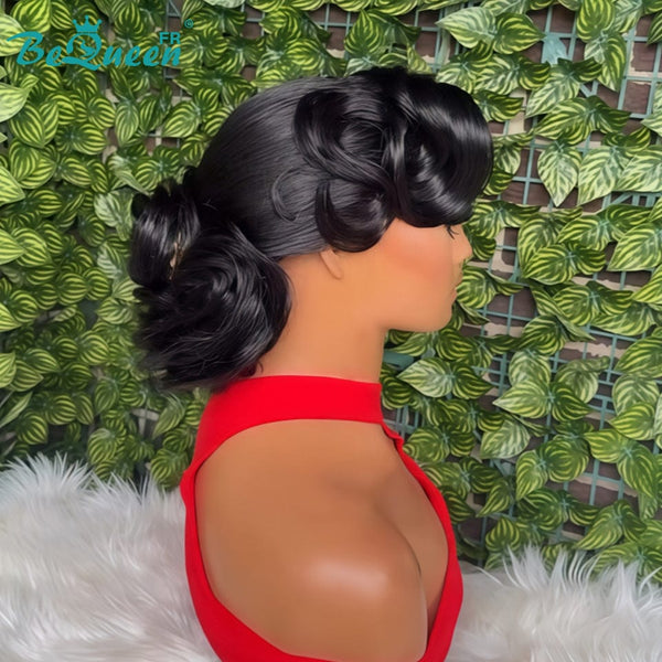 BeQueen „Telly“ Schwarze Hochzeitsperücke mit Chignon und Spitzenfrontal 13x4 