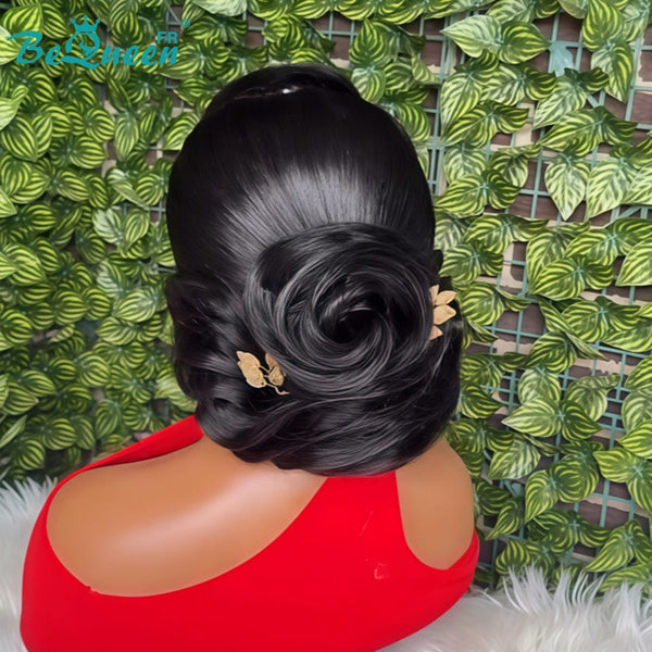 BeQueen „Telly“ Schwarze Hochzeitsperücke mit Chignon und Spitzenfrontal 13x4 
