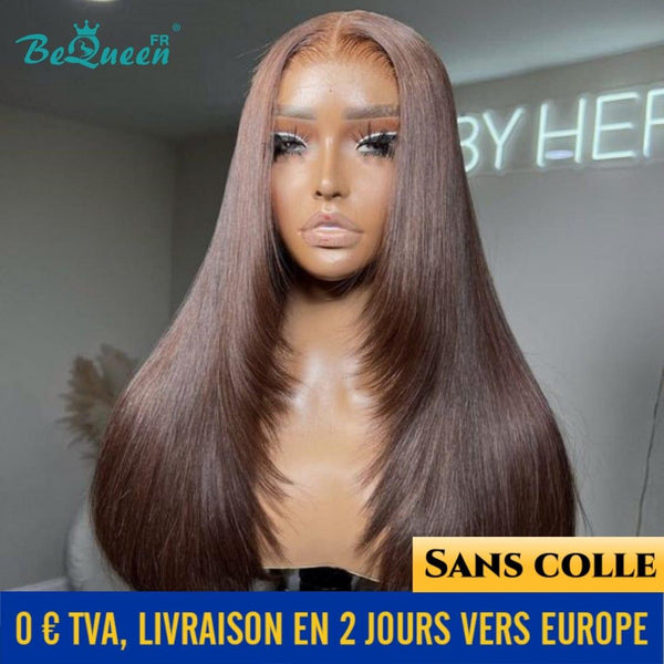 BeQueen "Rejoyce" Perruque Longue Lisse Couleur Marron 18 pouces Sans colle lace frontale En France