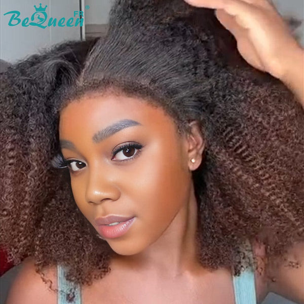 BeQueen "Shaine" Perücke Bob con Rizos Afro y Bordes Ondulados con Frente de Encaje 13x6