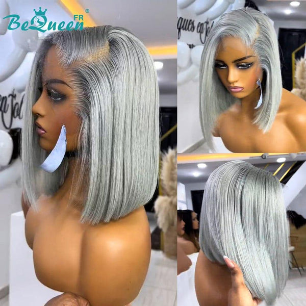 BeQueen "Sonia" Perruque Customisée Bob Lisse Gris lace frontale 13X4