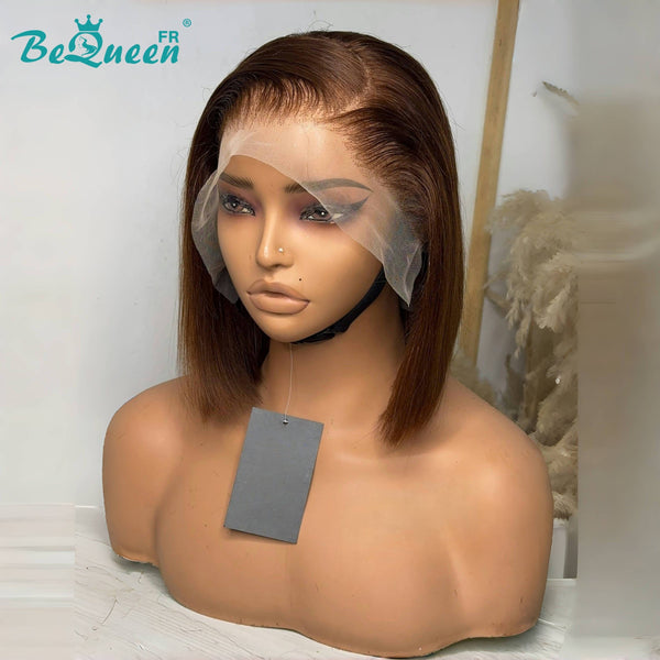 BeQueen "Sónia" Peruca Personalizada Bob Liso Castanho 13X4 10 polegadas