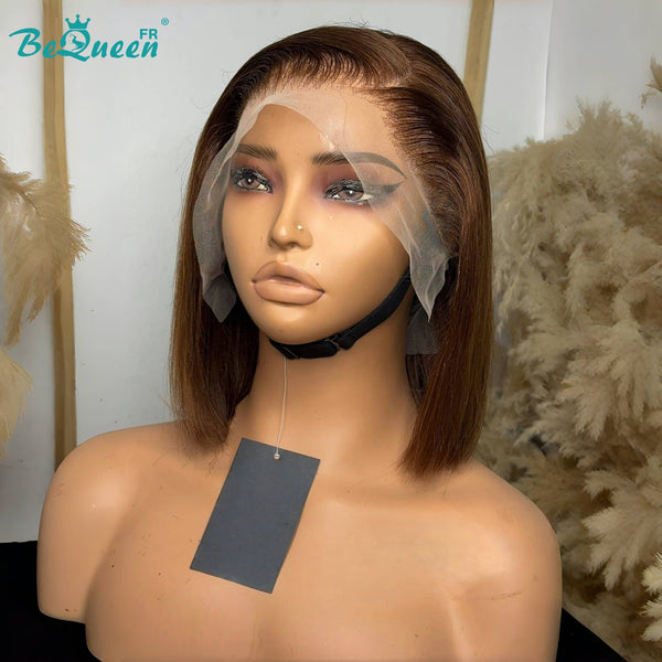 BeQueen "Sónia" Peruca Personalizada Bob Liso Castanho 13X4 10 polegadas