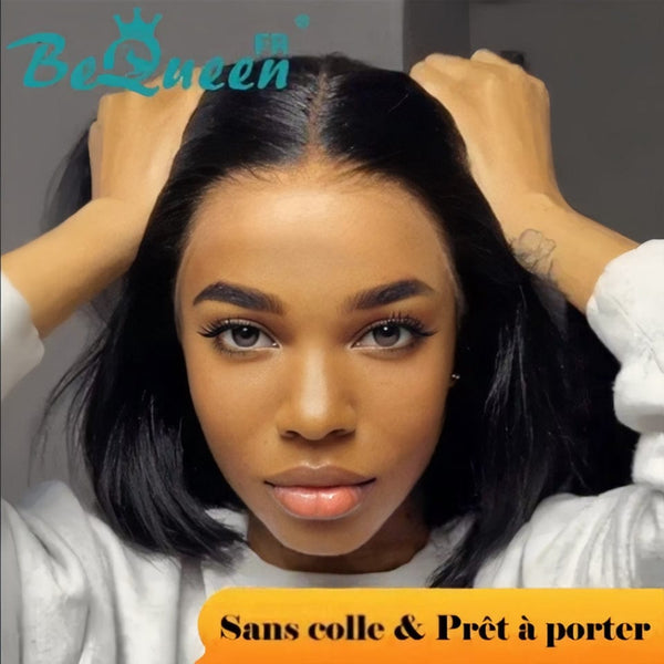 BeQueen "Sonia" Perruque Customisée Bob Lisse Pré-max: Pré-épilés+Prêt à porter Sans Colle+Pré-blanchiment 13X4 Raw Hair 250% Densité