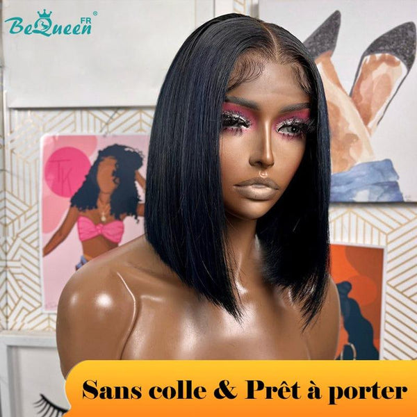 BeQueen "Sónia" Peruca Personalizada Bob Liso Pronto a Usar Sem Cola 13X4