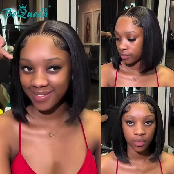 BeQueen "Sonia" Customized Bob Wig, Straight, Ready-to-Wear, Glue-Free, 13X4, 8 Inches, Style 2
