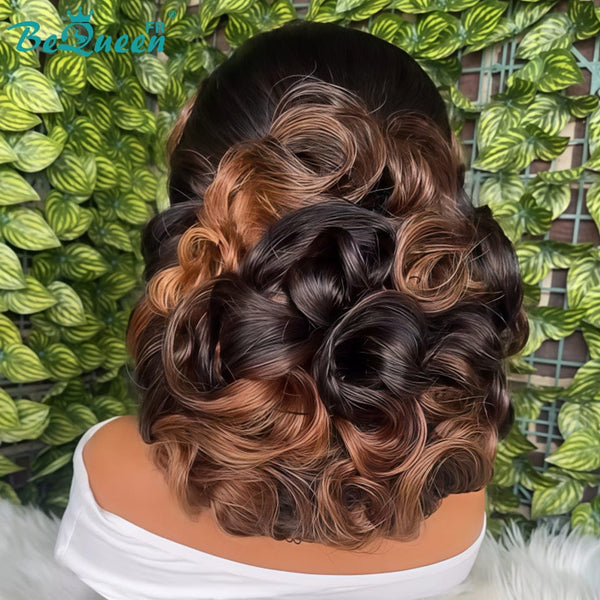 BeQueen “Suanne” Perruque de mariage noir mix marron Chignon avec Lace Frontale 13x4