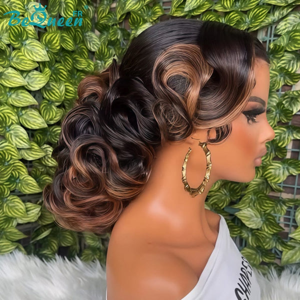 BeQueen “Suanne” Perruque de mariage noir mix marron Chignon avec Lace Frontale 13x4