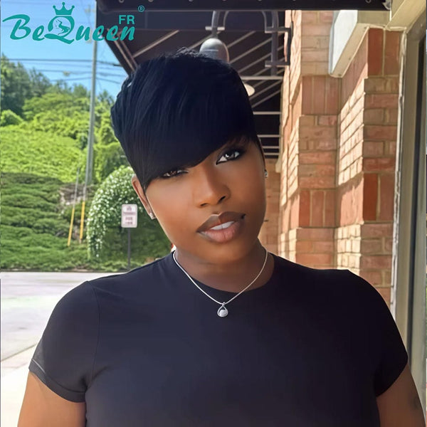 BeQueen "Sue" Peluca Pixie Liso en Capas Sin Cola Peluca Natural