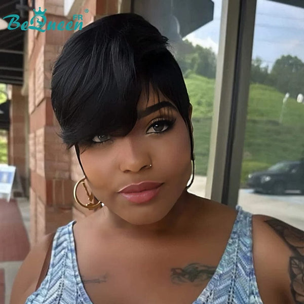 BeQueen "Sue" Peluca Pixie Liso en Capas Sin Cola Peluca Natural