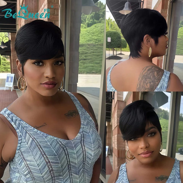 BeQueen "Sue" Peluca Pixie Liso en Capas Sin Cola Peluca Natural