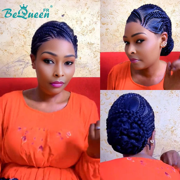 BeQueen “Bella" Perruque lace pleine avec Tresse sans colle style 2