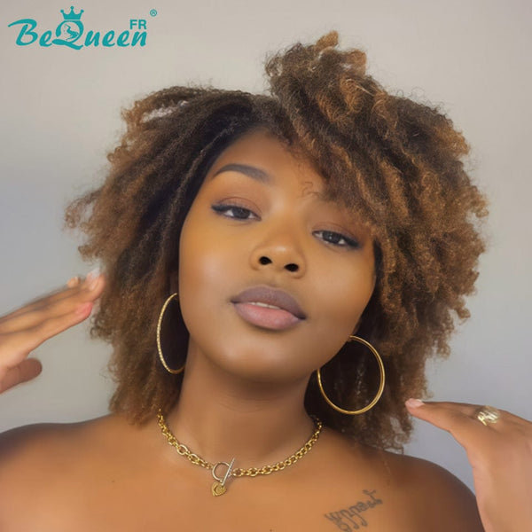 BeQueen “Unelle" Perruque pixie marron et miel avec Tresse twist à la machine