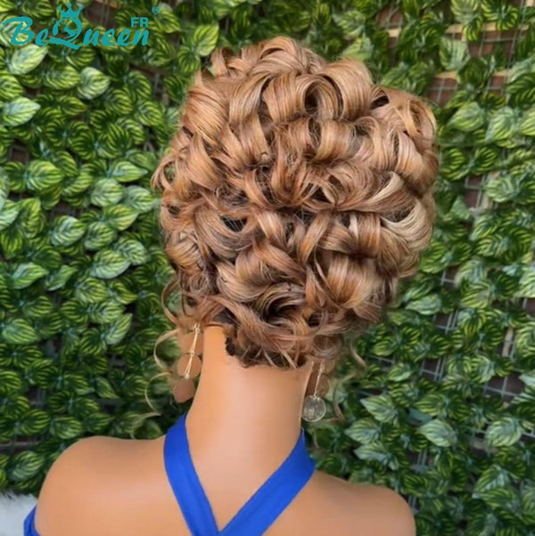 BeQueen "Usime" Black Wedding Wig with Bun, Black and Honey Color with Lace Frontal 13x4 