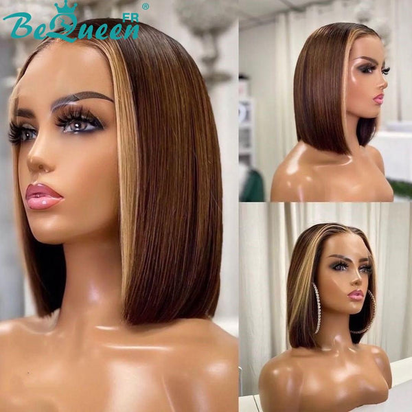 BeQueen „Vardille“ Bob-Perücke mit Spitzenverschluss, glatt, blond und vorne braun 