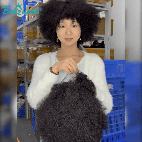 BeQueen "Yaya" Perruque Bob avec frange Afro Curly Sans colle perruque naturelle